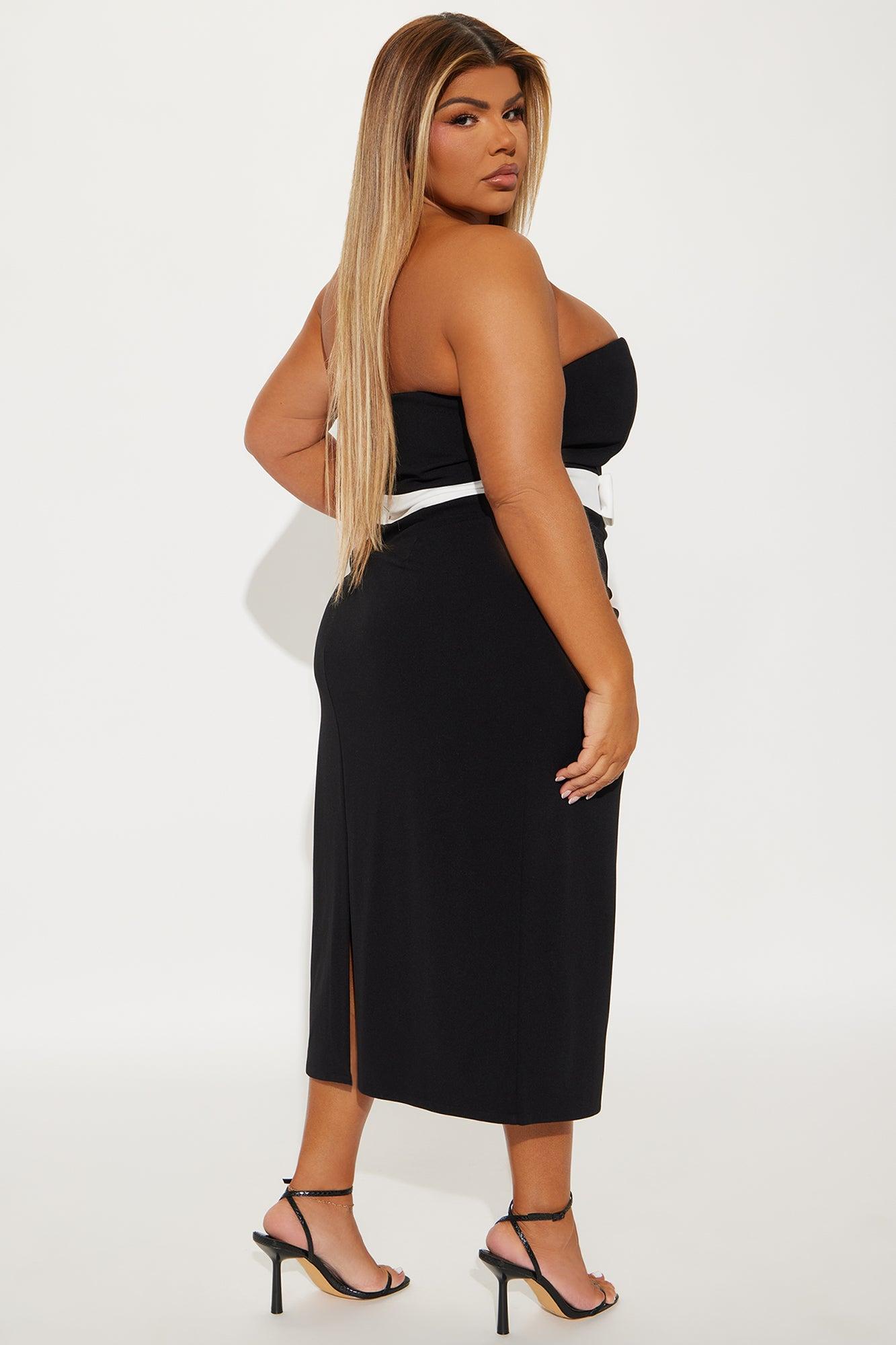 Annette Strapless Midi Dress - Black/White Product Image