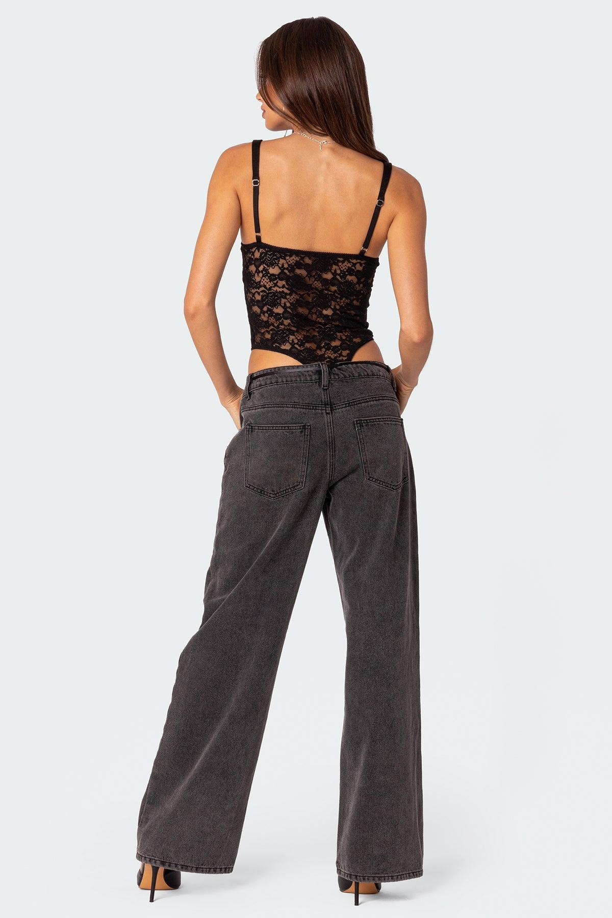 Lace & Satin Effect Cupped Bodysuit Product Image