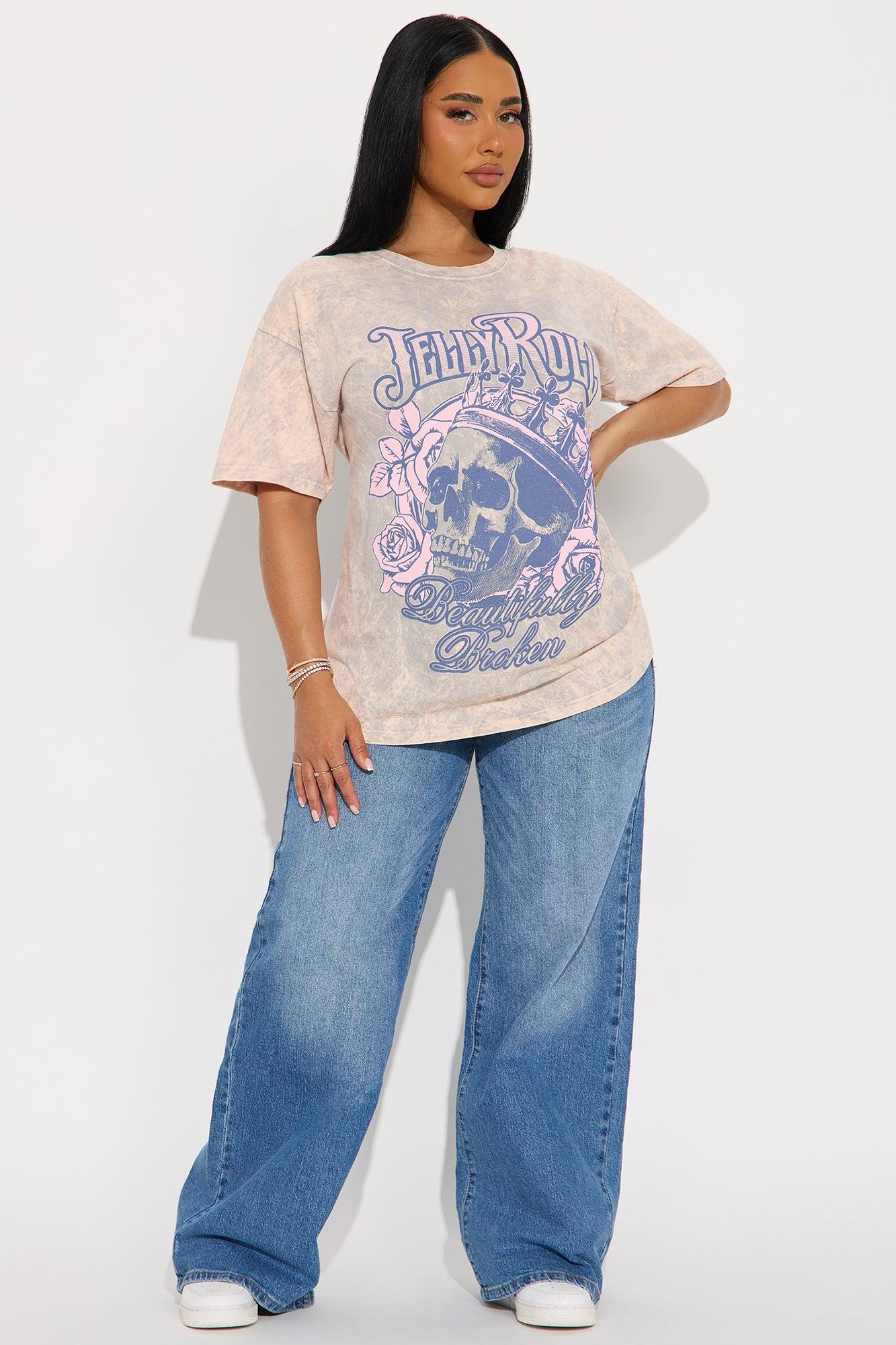 Jelly Roll Skull Rose Washed Oversized Tee - Natural Female Product Image