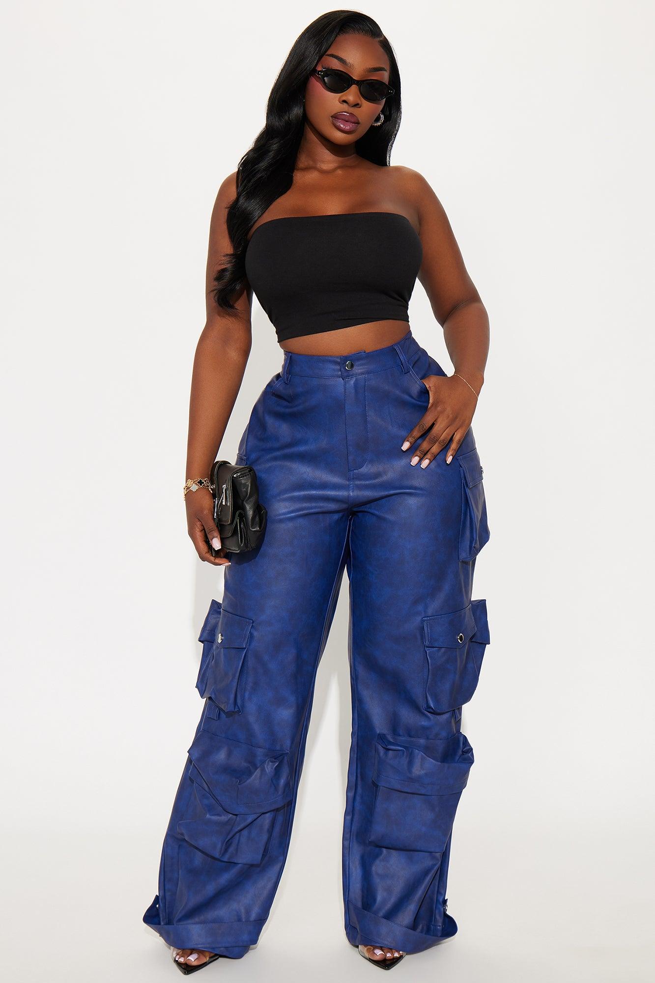 Weekend Warrior Washed Faux Leather Cargo Pant - Blue Female Product Image