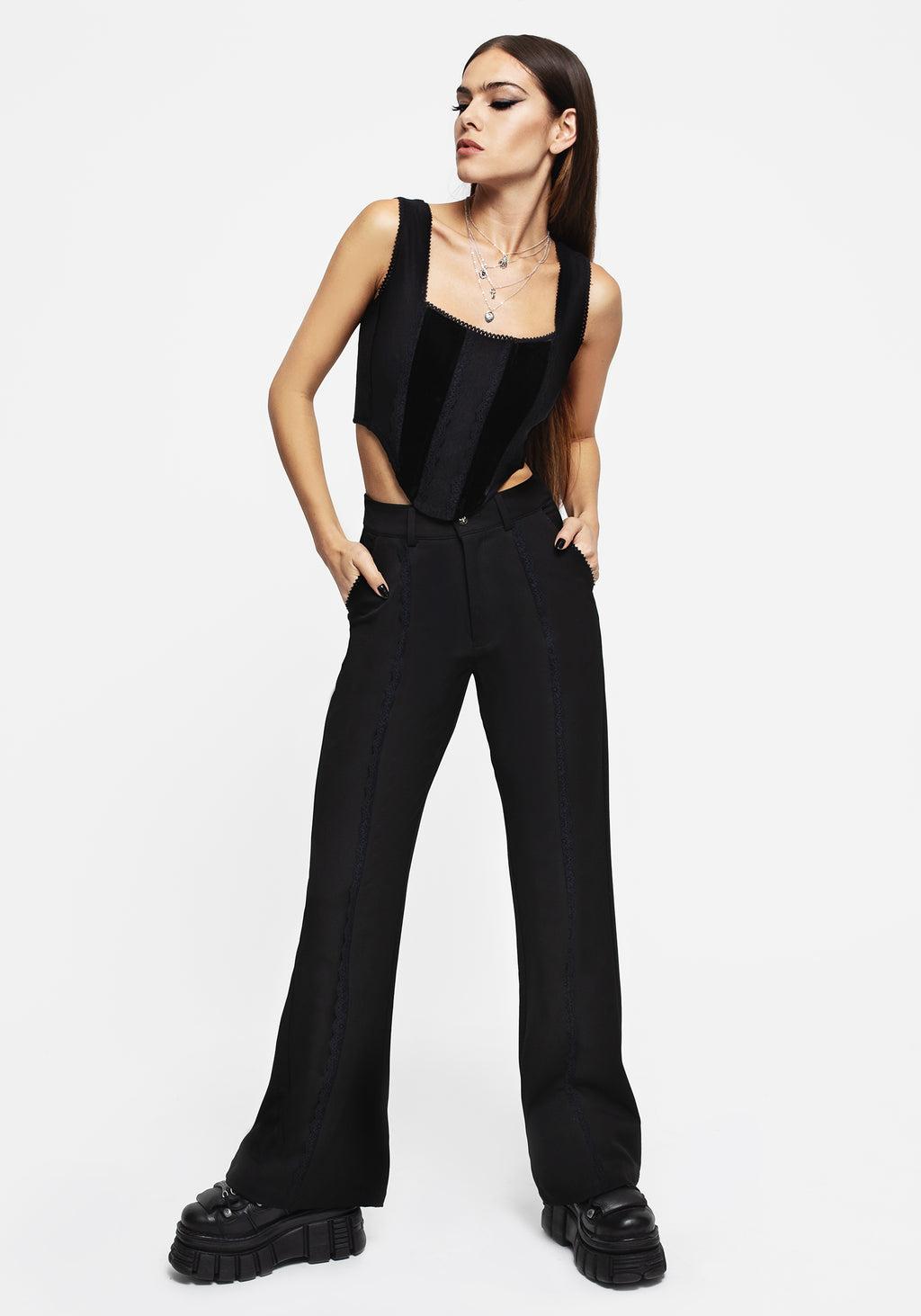 Nightlife Lace Trim Flared Trousers Product Image
