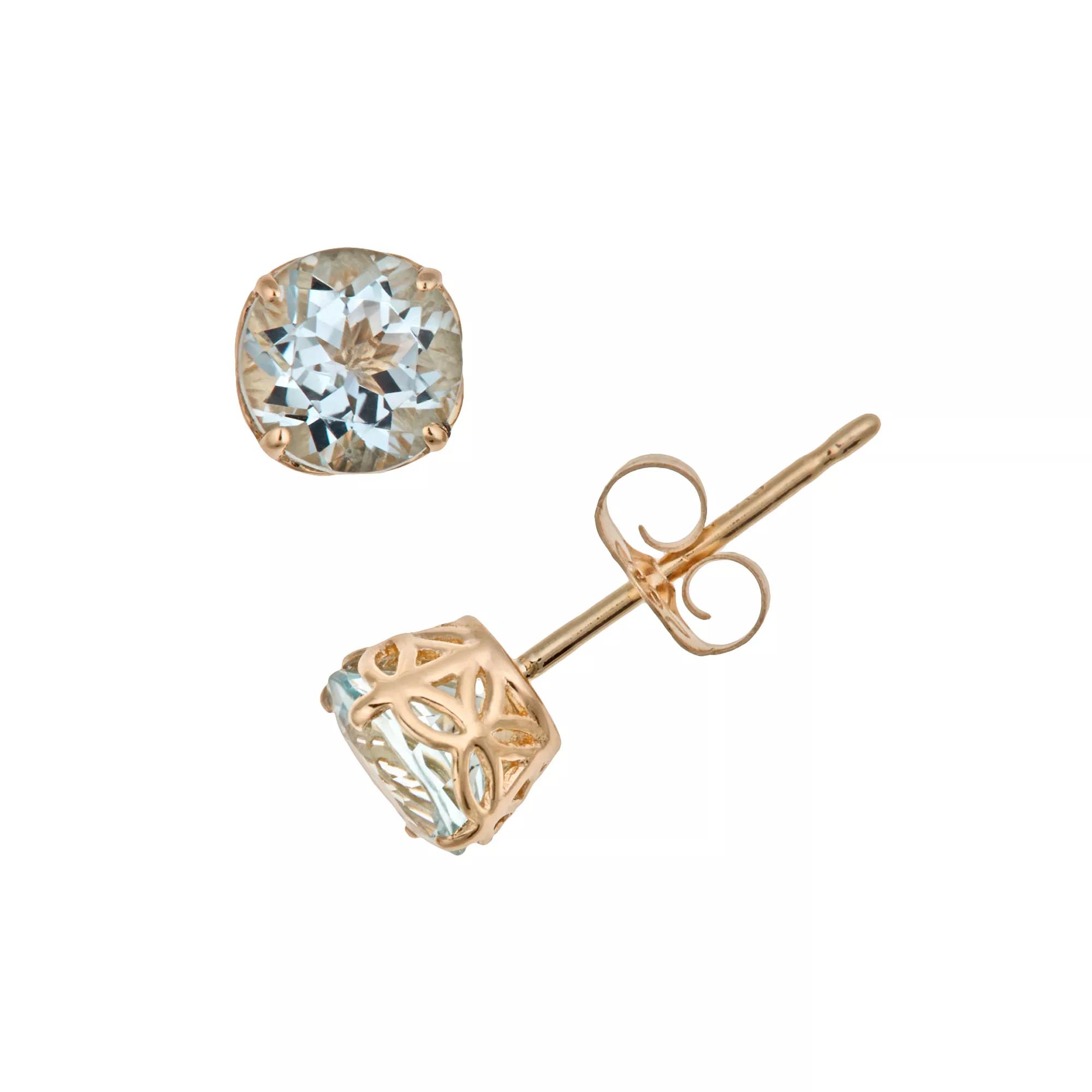 Celebration Gems 14k Gold Aquamarine Stud Earrings, Women's, Blue Product Image