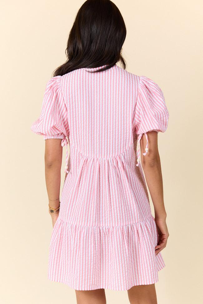 Faith In You Coral Striped Collared Mini Dress FINAL SALE Product Image