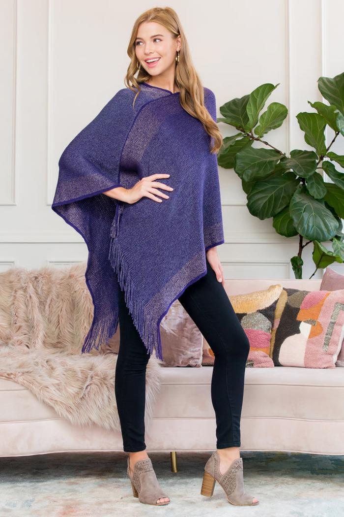 Purple Ultra Soft Two Tone Fringe Poncho Product Image