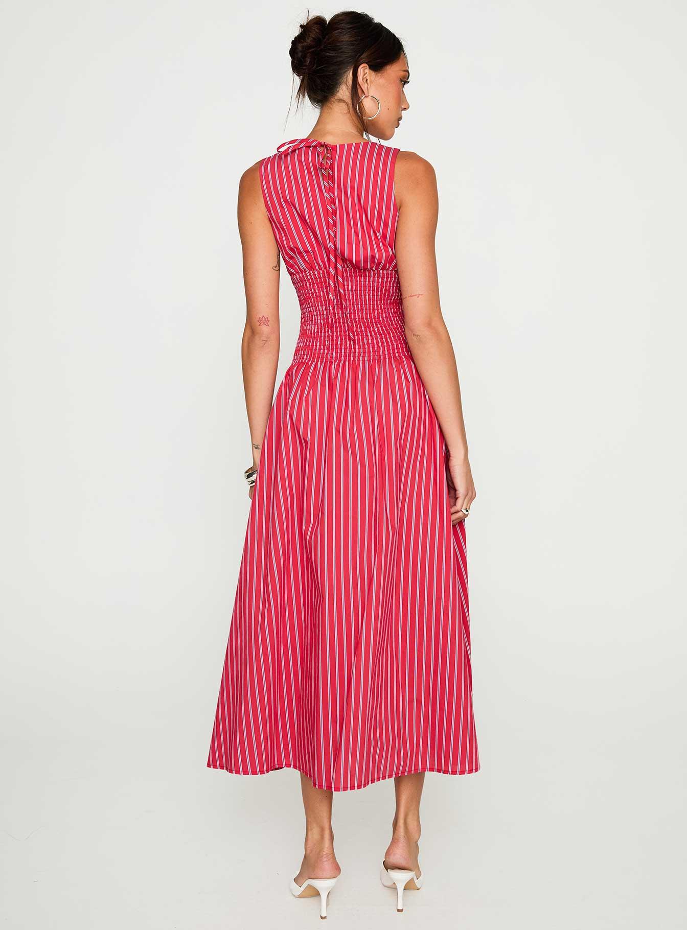 Lilienne Cotton Poplin Maxi Dress Red Stripe Product Image