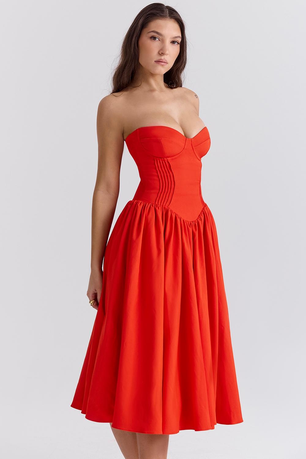 Elizabeth  italian tomato strapless midi sundress Product Image