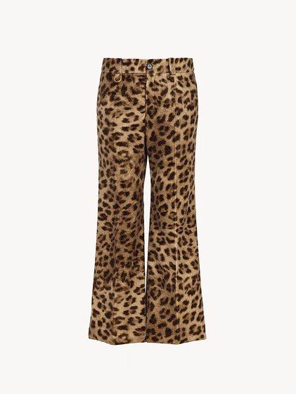 Cropped bootcut pants in leopard-print cotton velvet Product Image