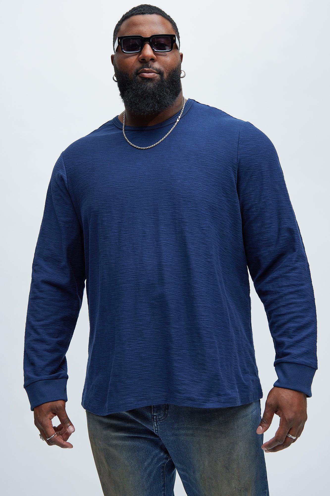 Asher Slub Texture Long Sleeve Tee - Navy Product Image