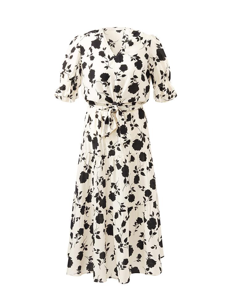 Acetate Rose Print Blouse And Half Skirt Two-Piece Set Product Image