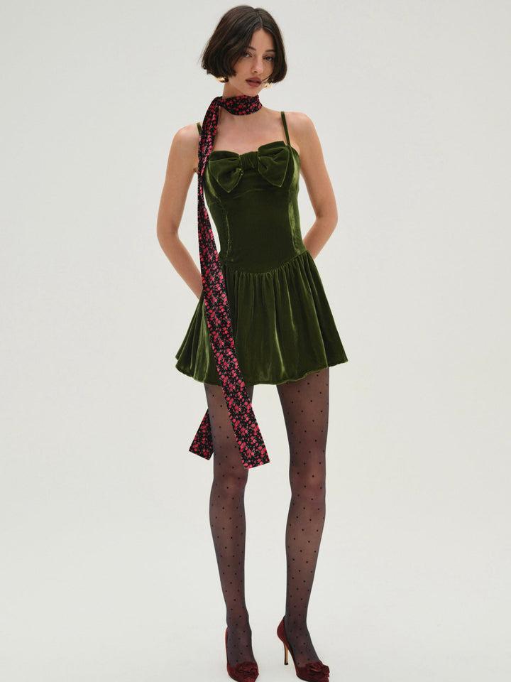Martini Velvet Mini Dress — Green Product Image