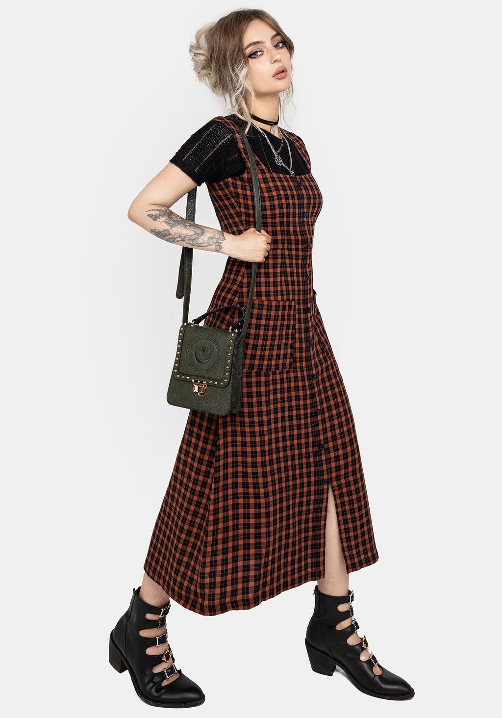 Terra Check Button Up Midaxi Dress - Orange Product Image