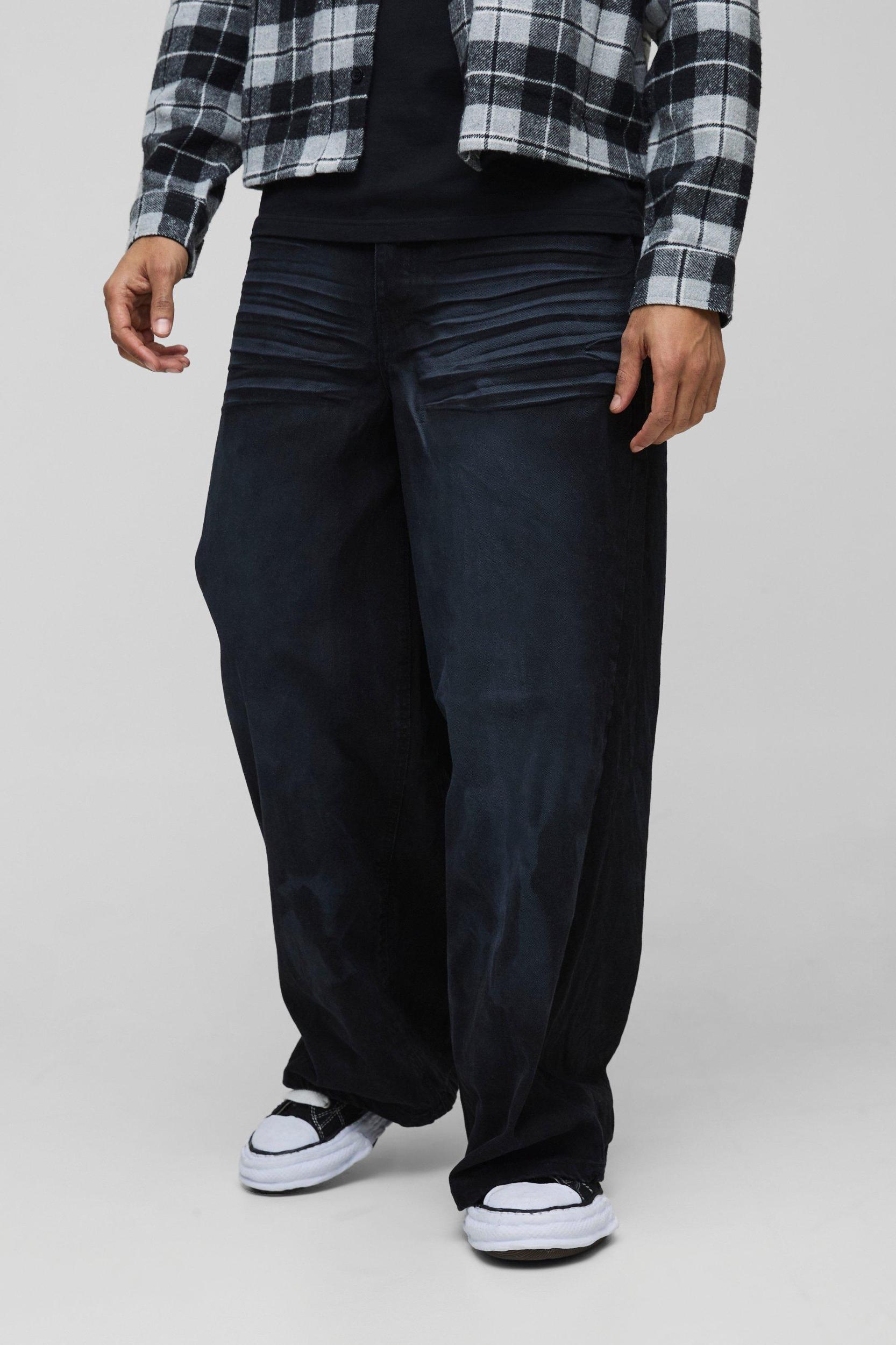 Super Baggy Rigid Crinkle Wash Applique Denim Jeans | boohooMAN USA Product Image