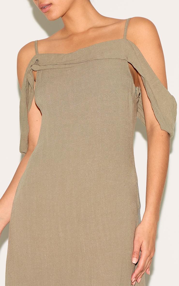 Khaki Textured Strappy Drape Detail Maxi Dress Product Image