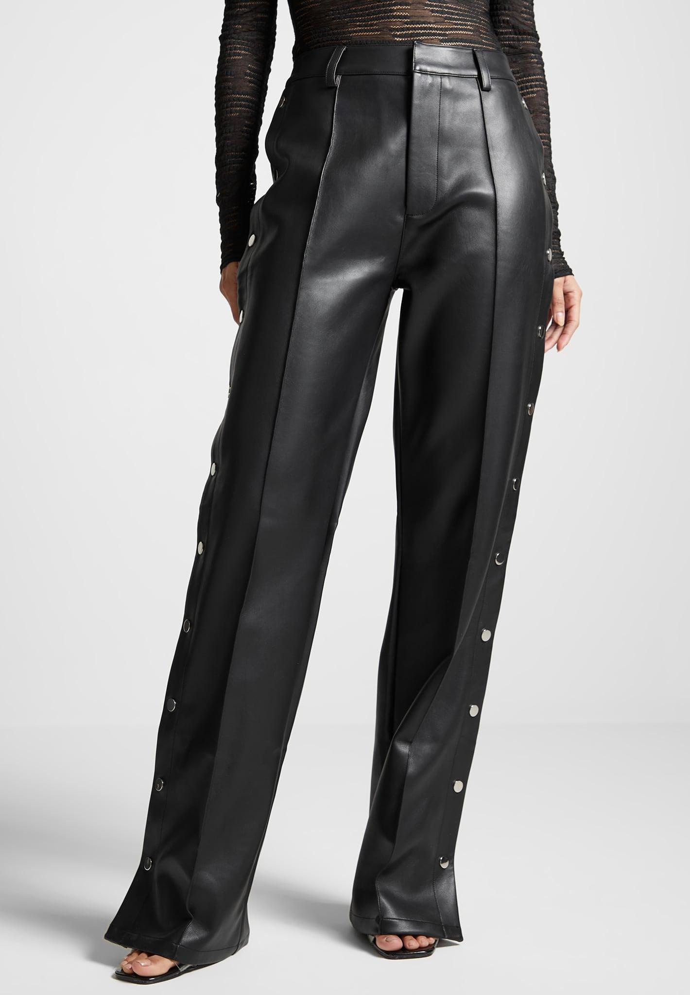 Leather Pintuck Popper Trousers - Black Female Product Image