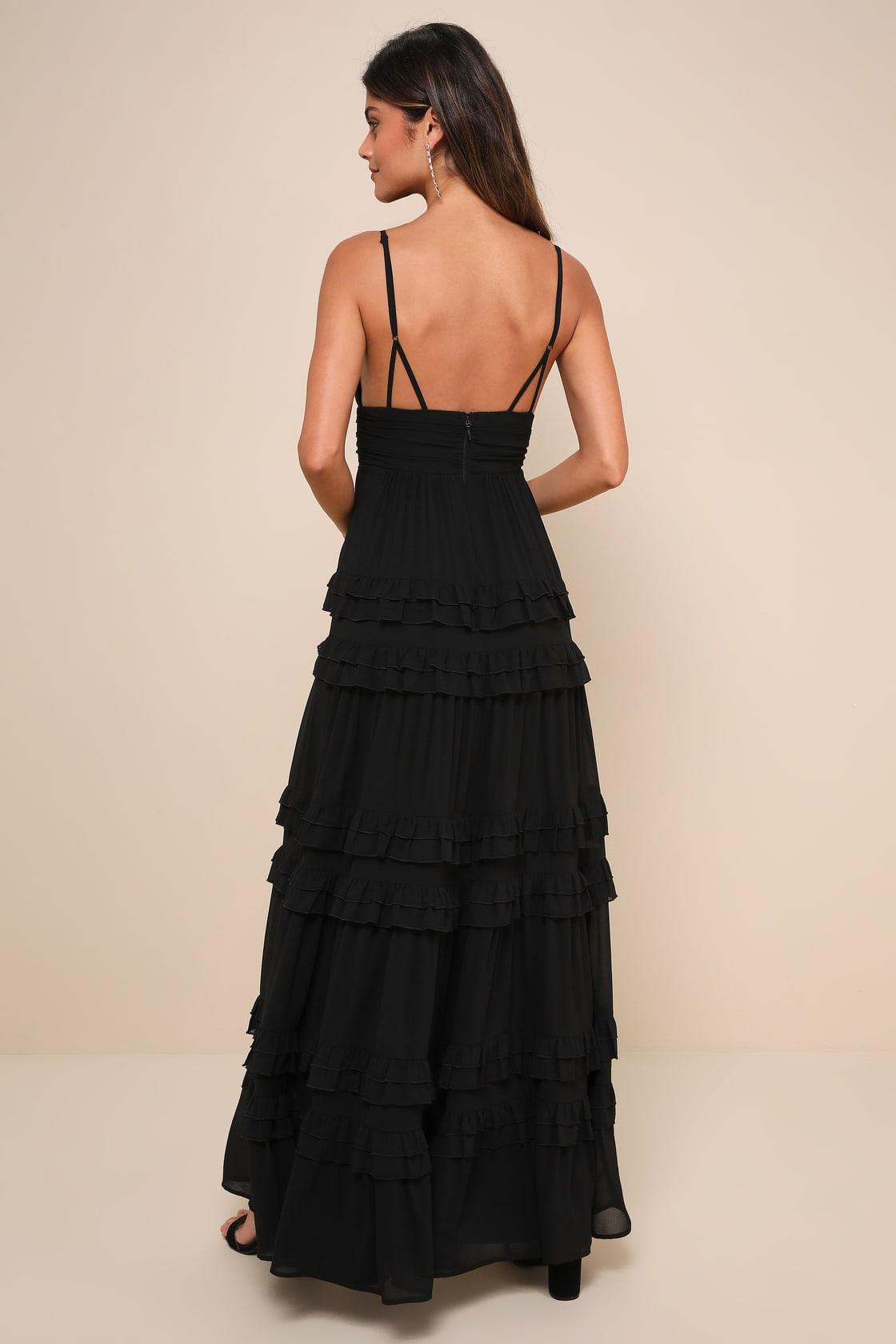 Lavish Perfection Black Ruffled Tiered Maxi Dress Product Image