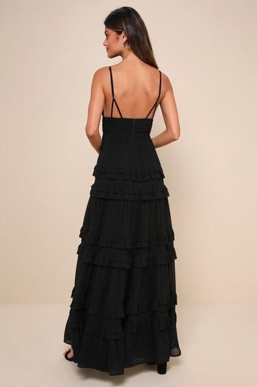 Lavish Perfection Black Ruffled Tiered Maxi Dress Product Image