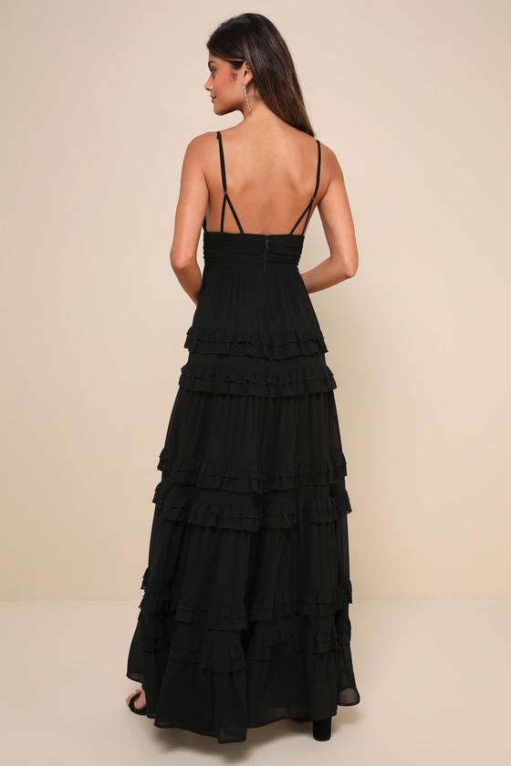 Lavish Perfection Black Ruffled Tiered Maxi Dress Product Image