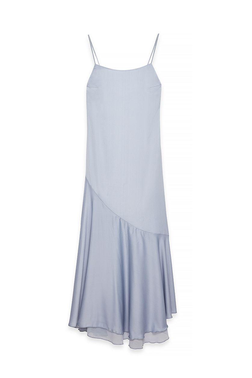 Satin Asymmetric Tier Slip Dress Product Image