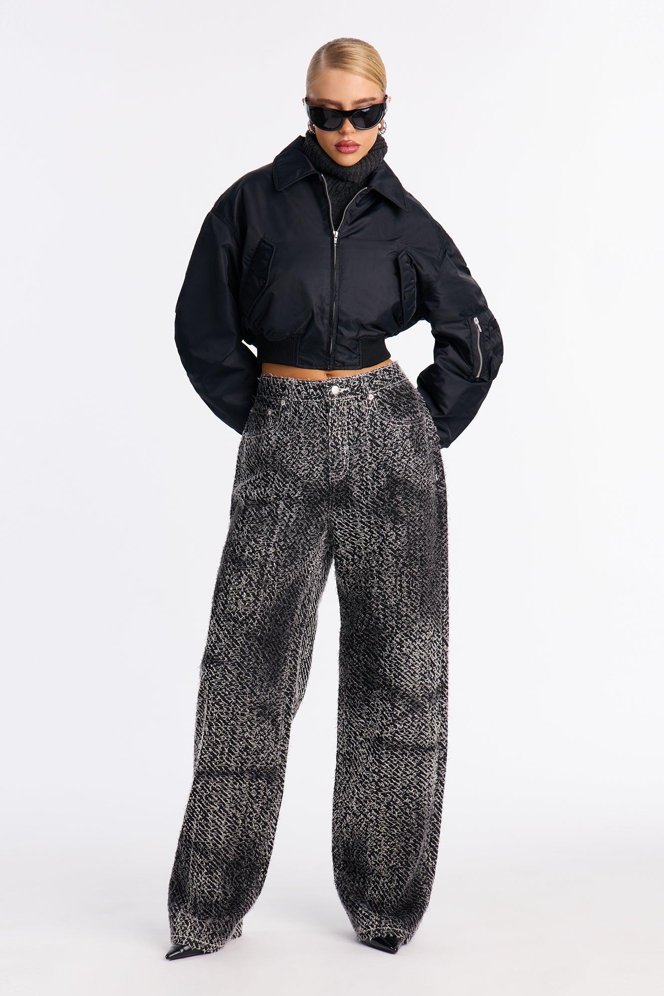 Cause A Scene Cropped Bomber Jacket - Black Female Product Image