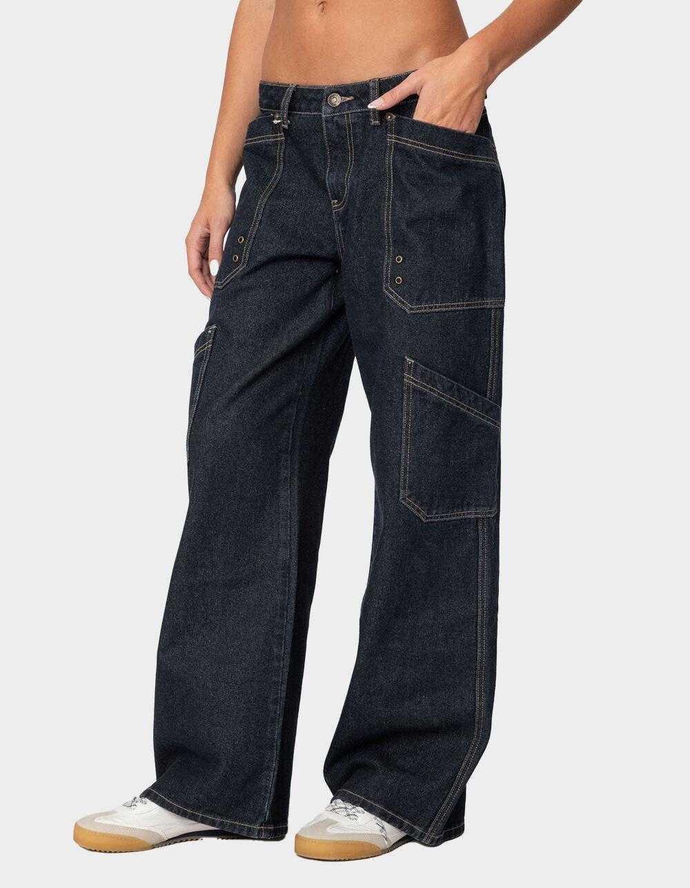 EDIKTED Xana Low Rise Carpenter Jeans - DARK BLUE Product Image