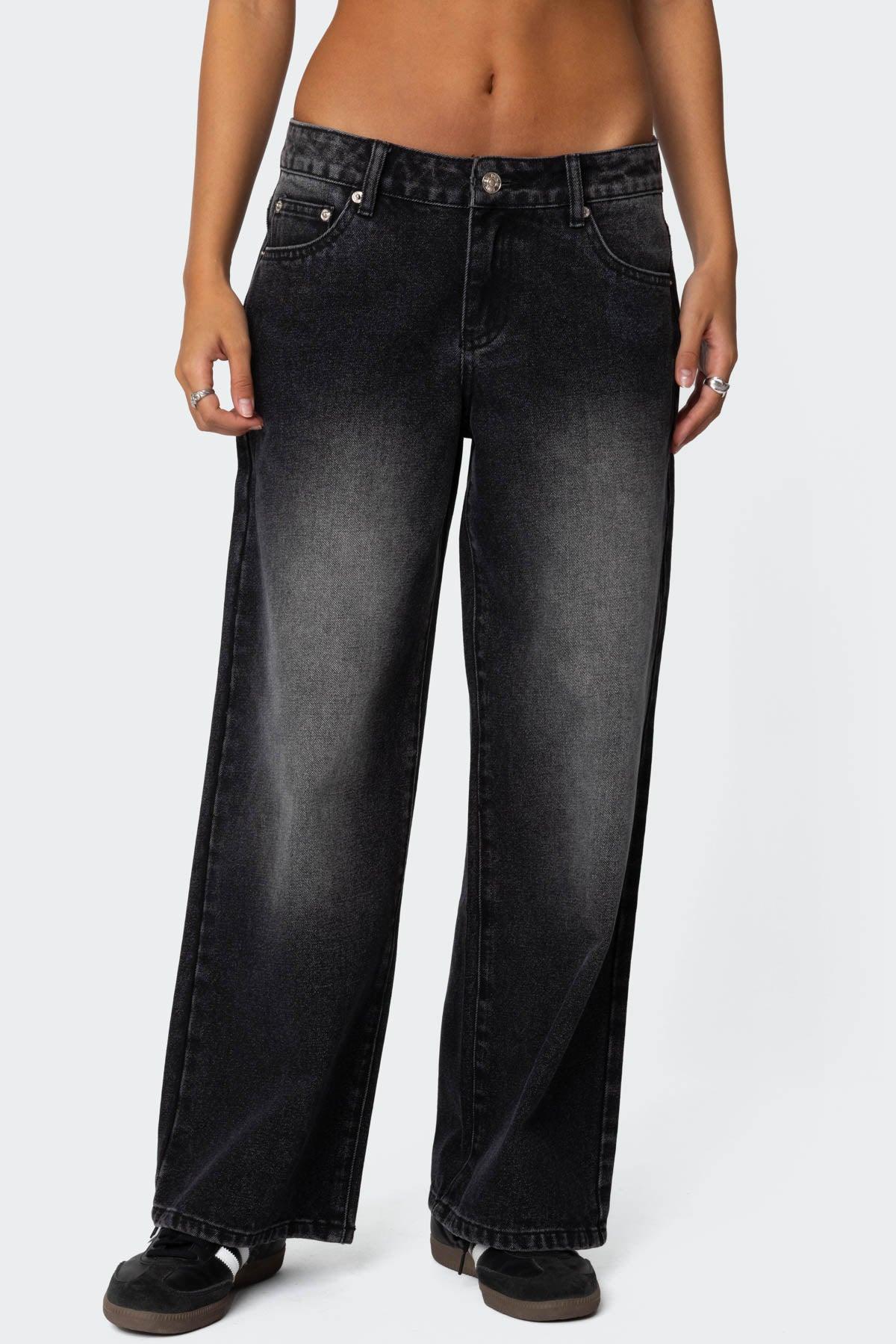 Petite Magda Acid Wash Low Rise Baggy Jeans Product Image