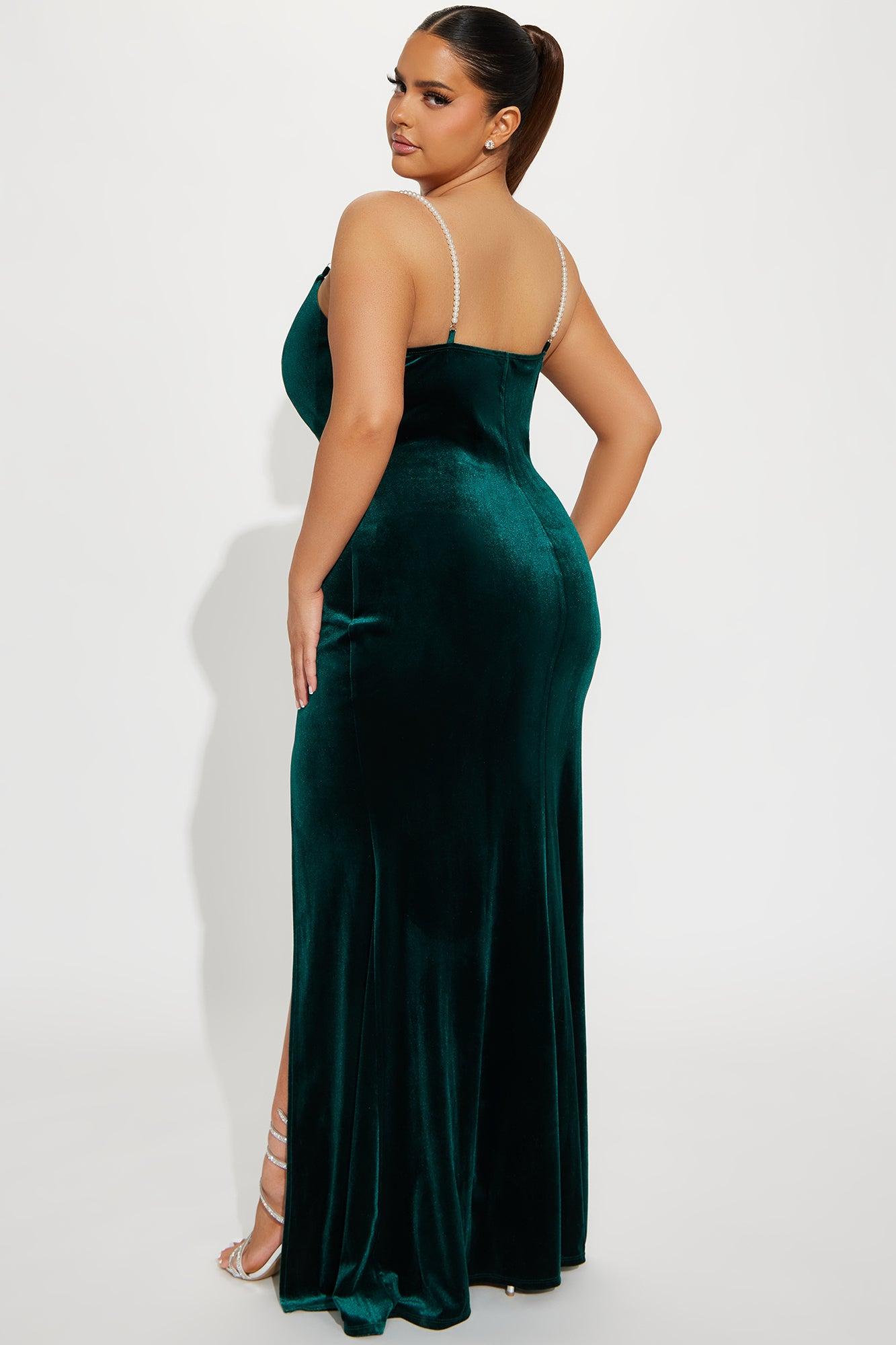 Pearly Nights Velvet Maxi Dress - Hunter Product Image