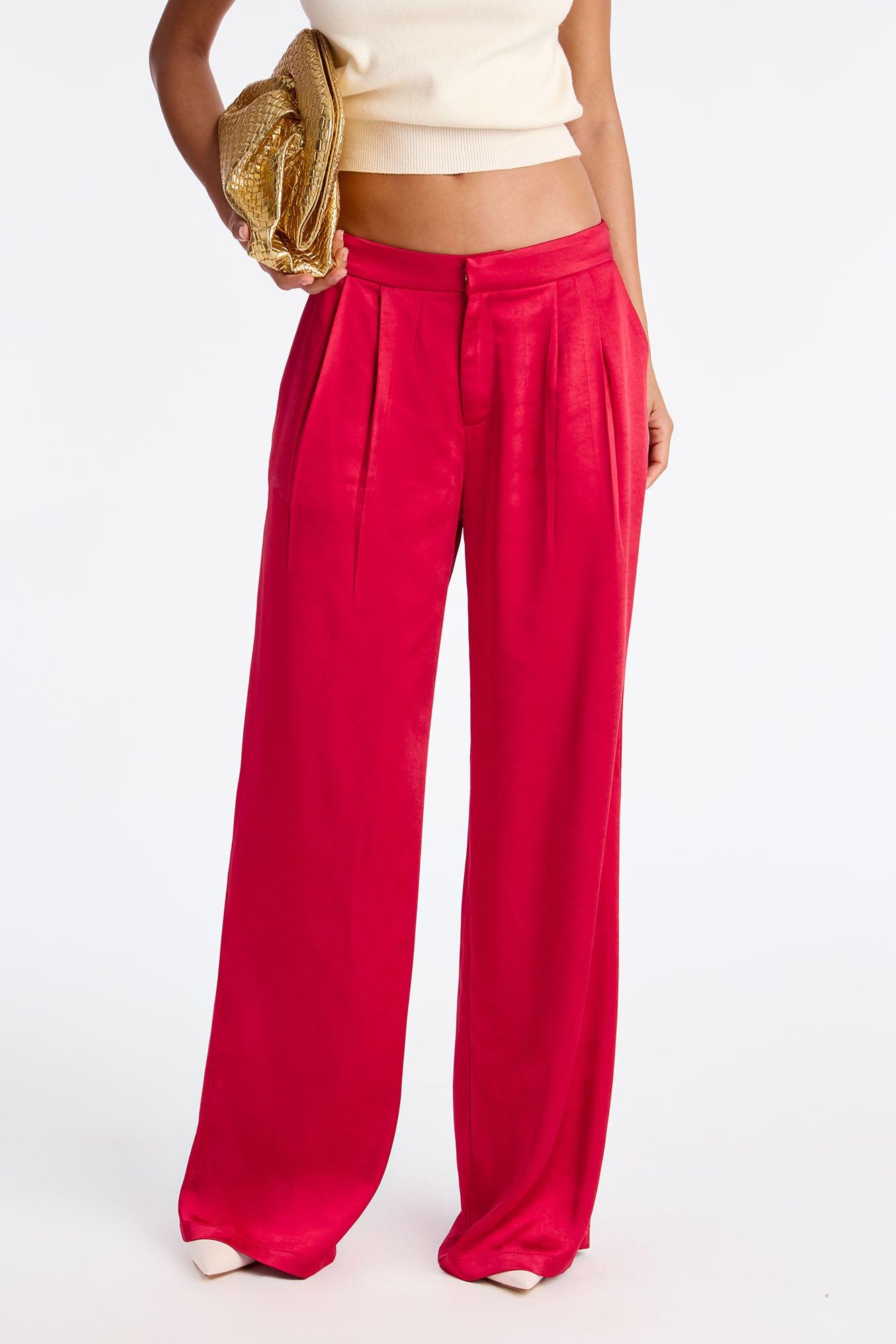 Main Topic Low Rise Wide Leg Satin Pant 33 - Red Female Product Image