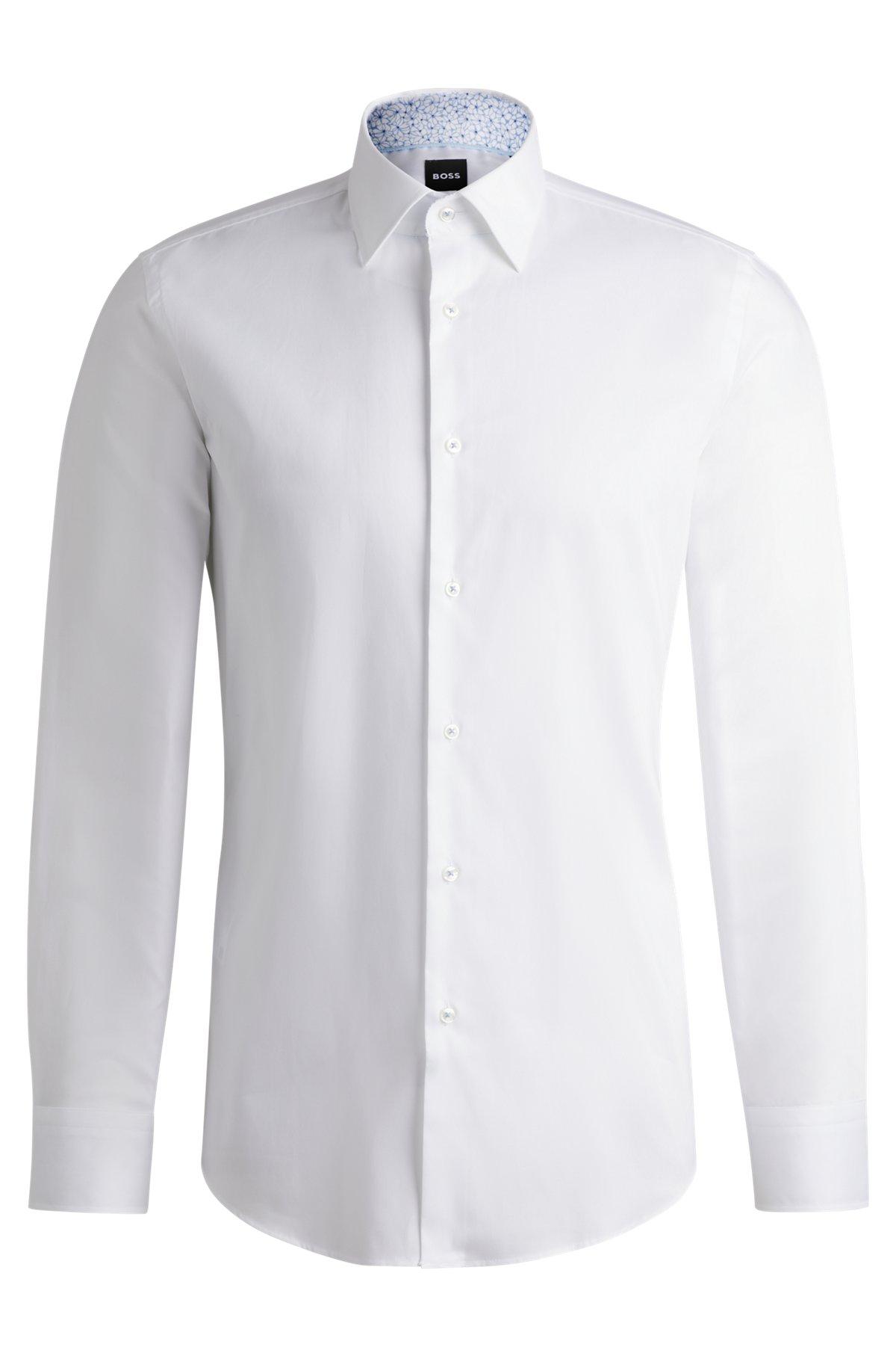 BOSS - Slim-fit shirt in easy-iron cotton poplin - White Product Image