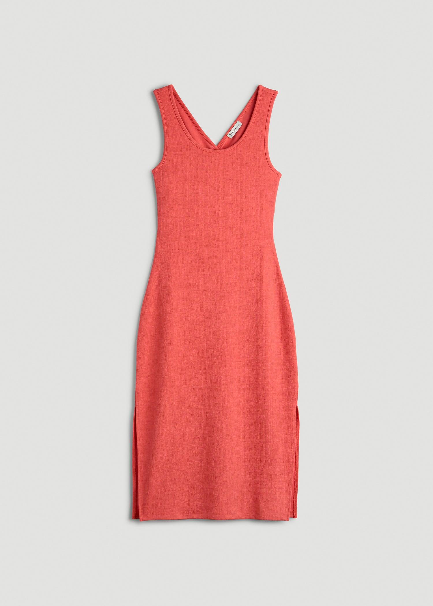 Midi Cross Back Sleeveless Dress for Tall Women in Sunset Coral Female Product Image