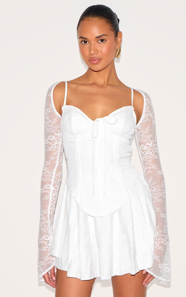 Premium White Lace Long Sleeve Cup Detail Dress Product Image
