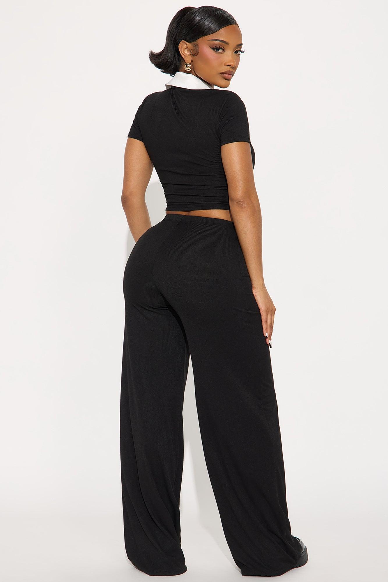 By Chance Ribbed Polo Pant Set - Black Female Product Image