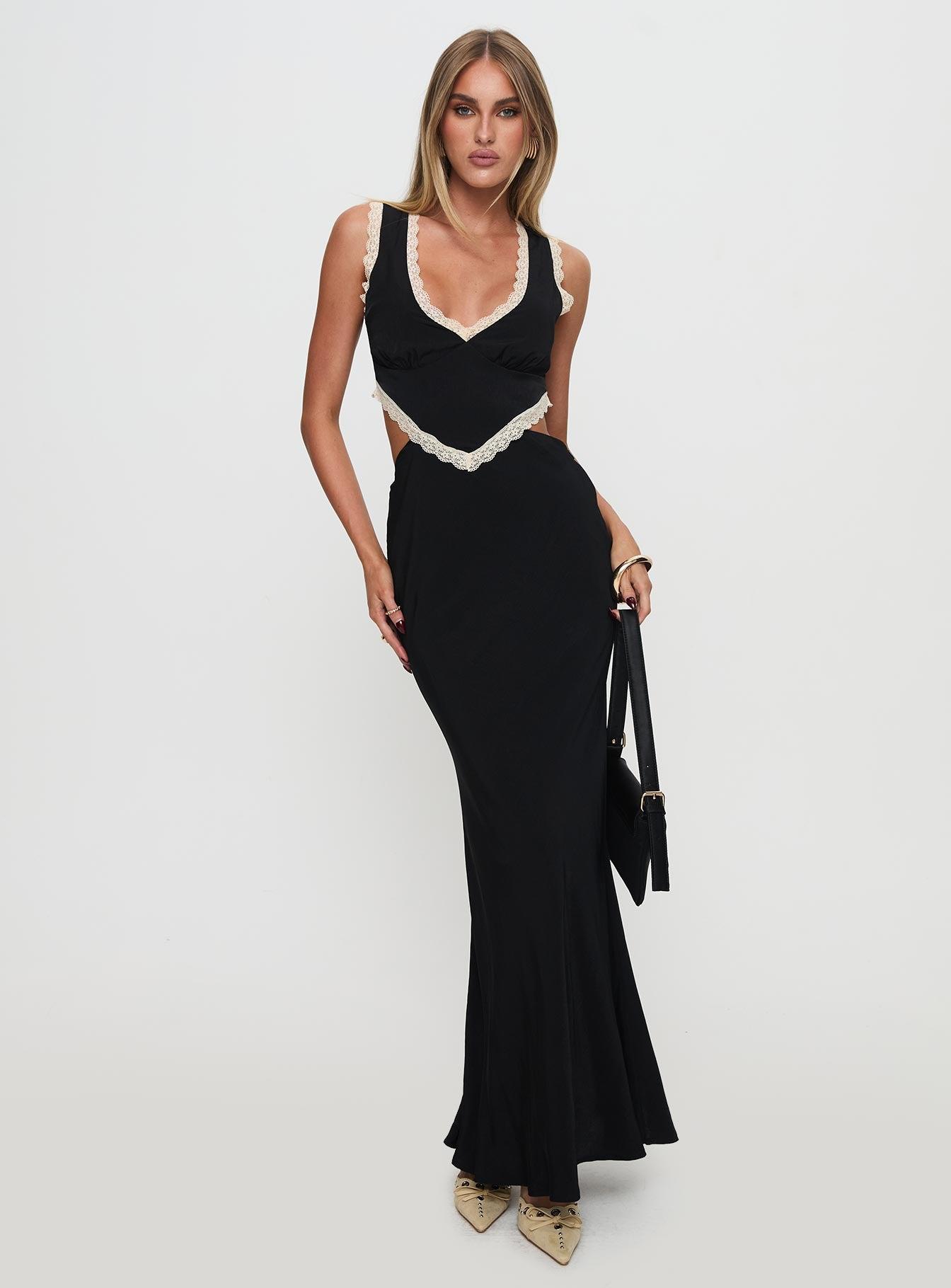 Keila Lace Trim Maxi Dress Black / Cream Product Image
