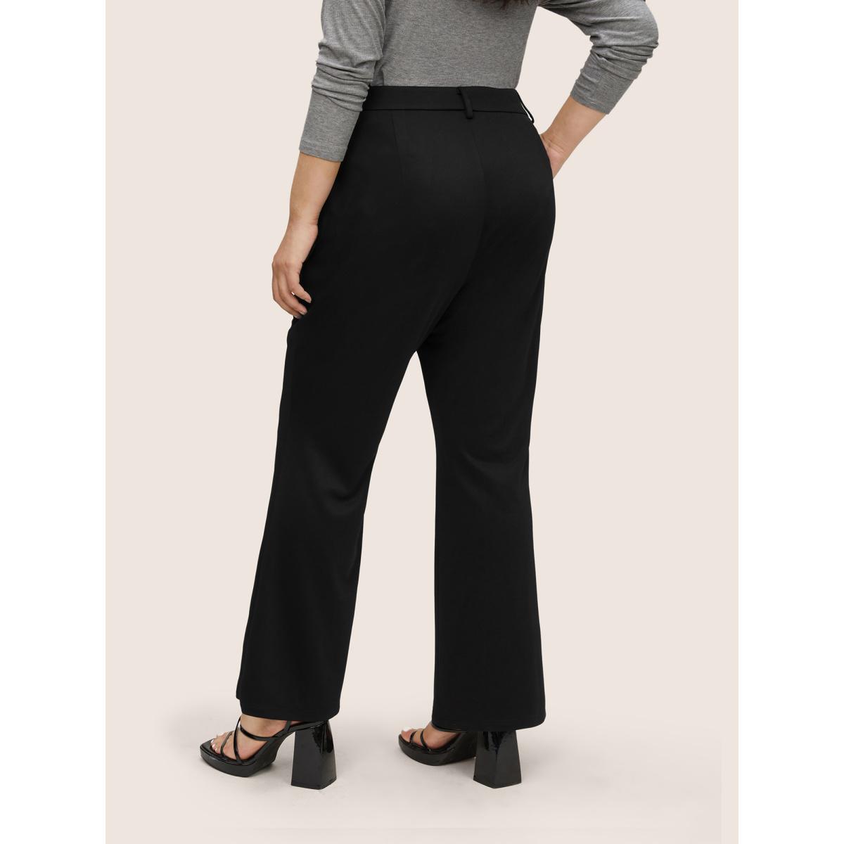 Plus Size Solid High Rise Slant Pocket Flare Leg Pants Women Black At the Office Flare Leg High Rise Work Pants BloomChic 28/5X Product Image