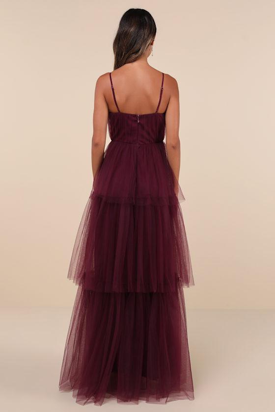 Unforgettable Poise Plum Purple Tulle Bustier Tiered Maxi Dress Product Image