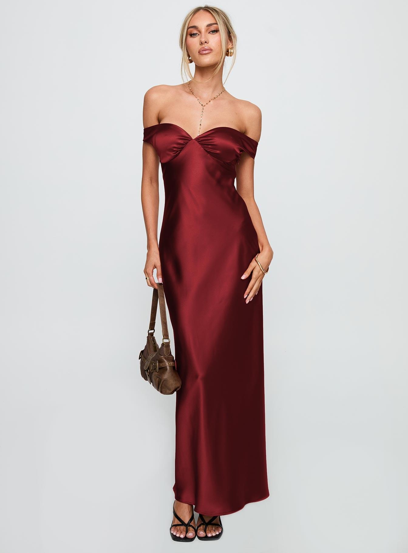 Heartthrobs Off The Shoulder Maxi Dress Red Product Image