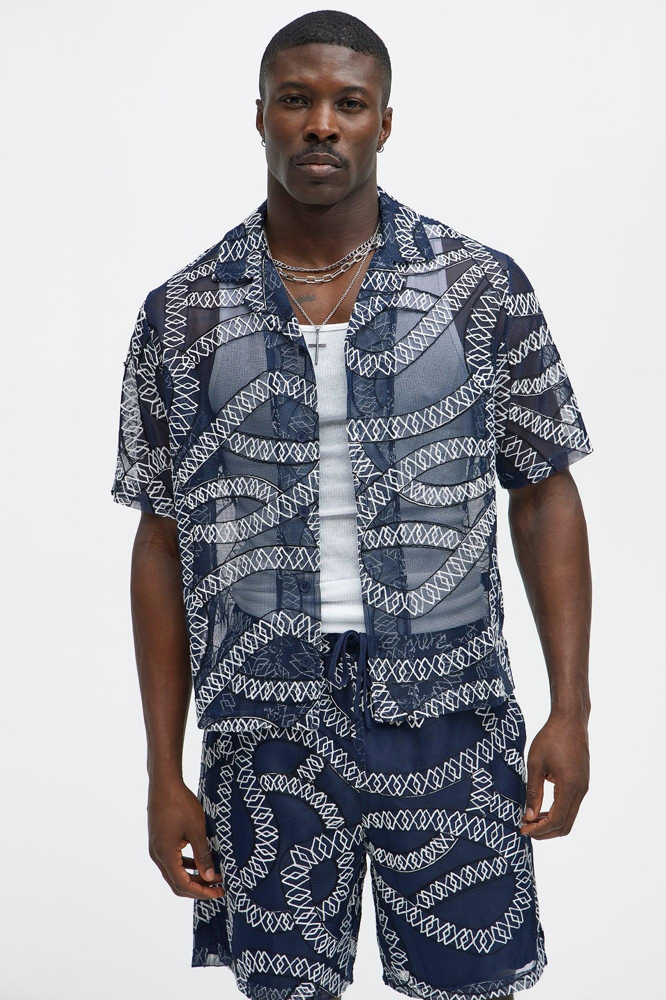 Embroidered Netting Shirt - Navy Product Image