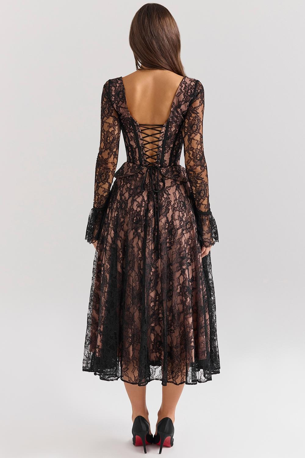 Raquel  black lace corset midi dress - sale Product Image