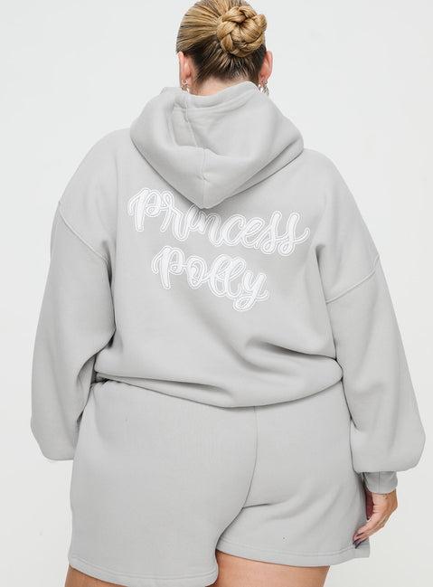 Princess Polly Hooded Sweatshirt Puff Text Grey Curve Product Image