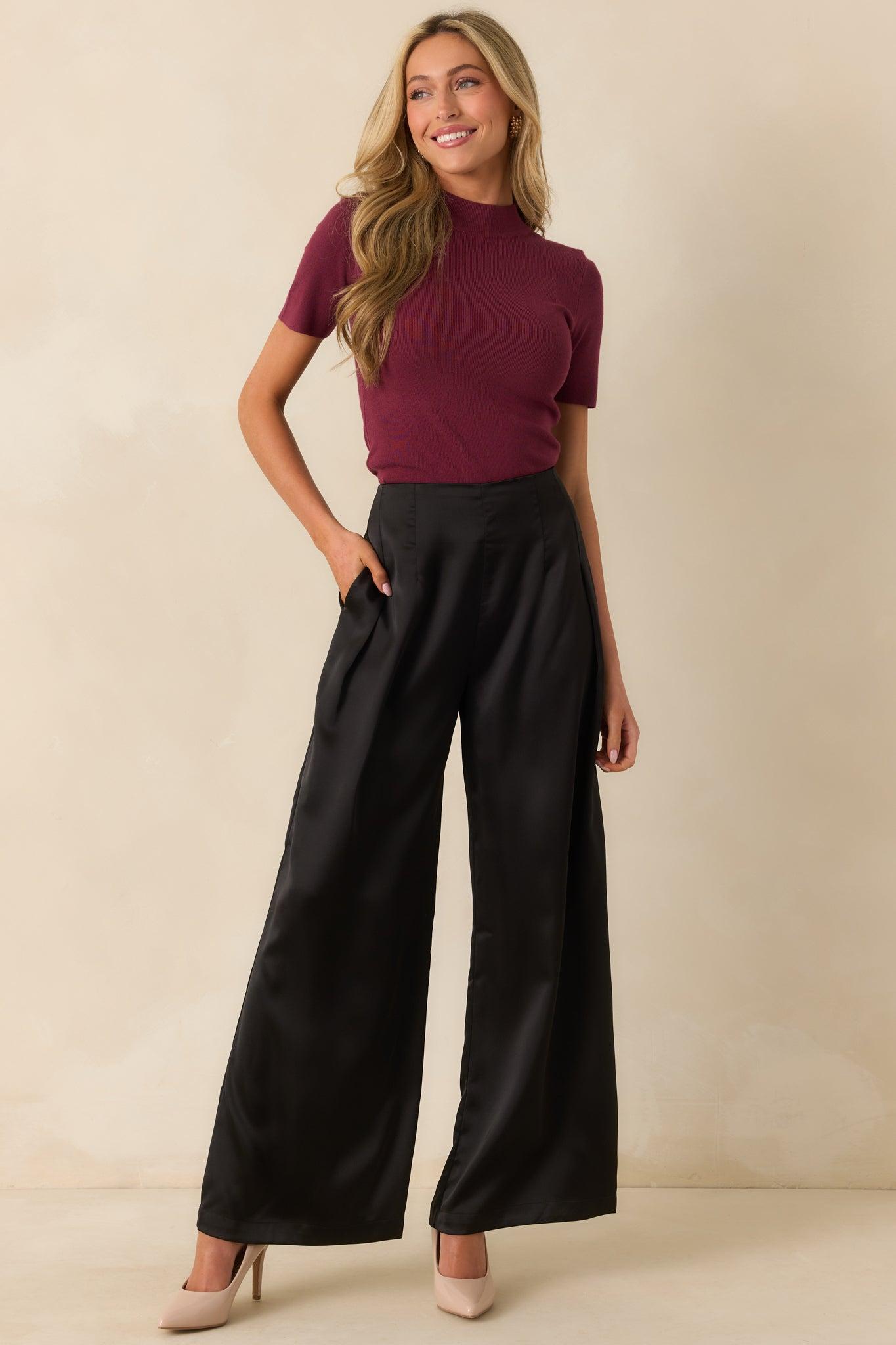 Gotta Love It Black Satin Wide Leg Pants Product Image
