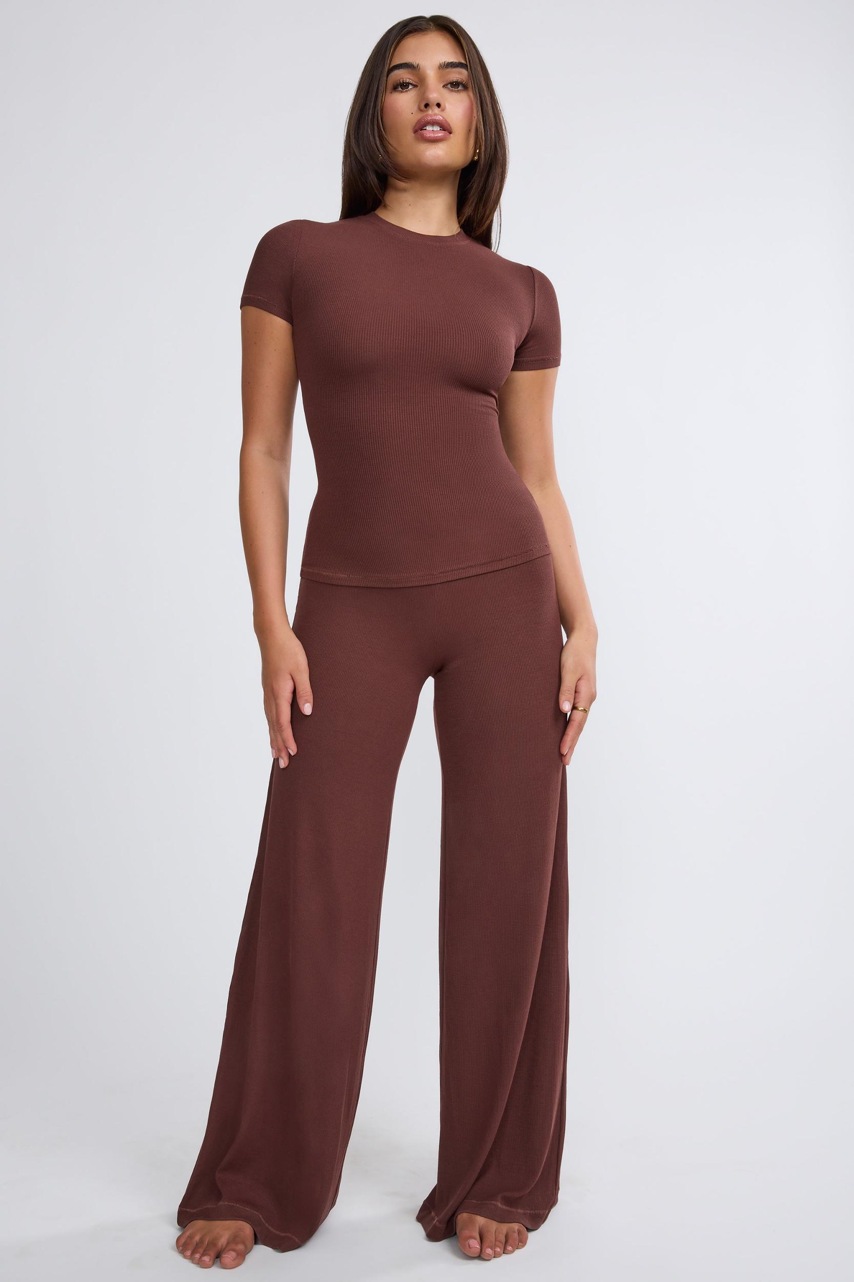 Mid Rise Wide Leg Trouser in Chocolate Product Image