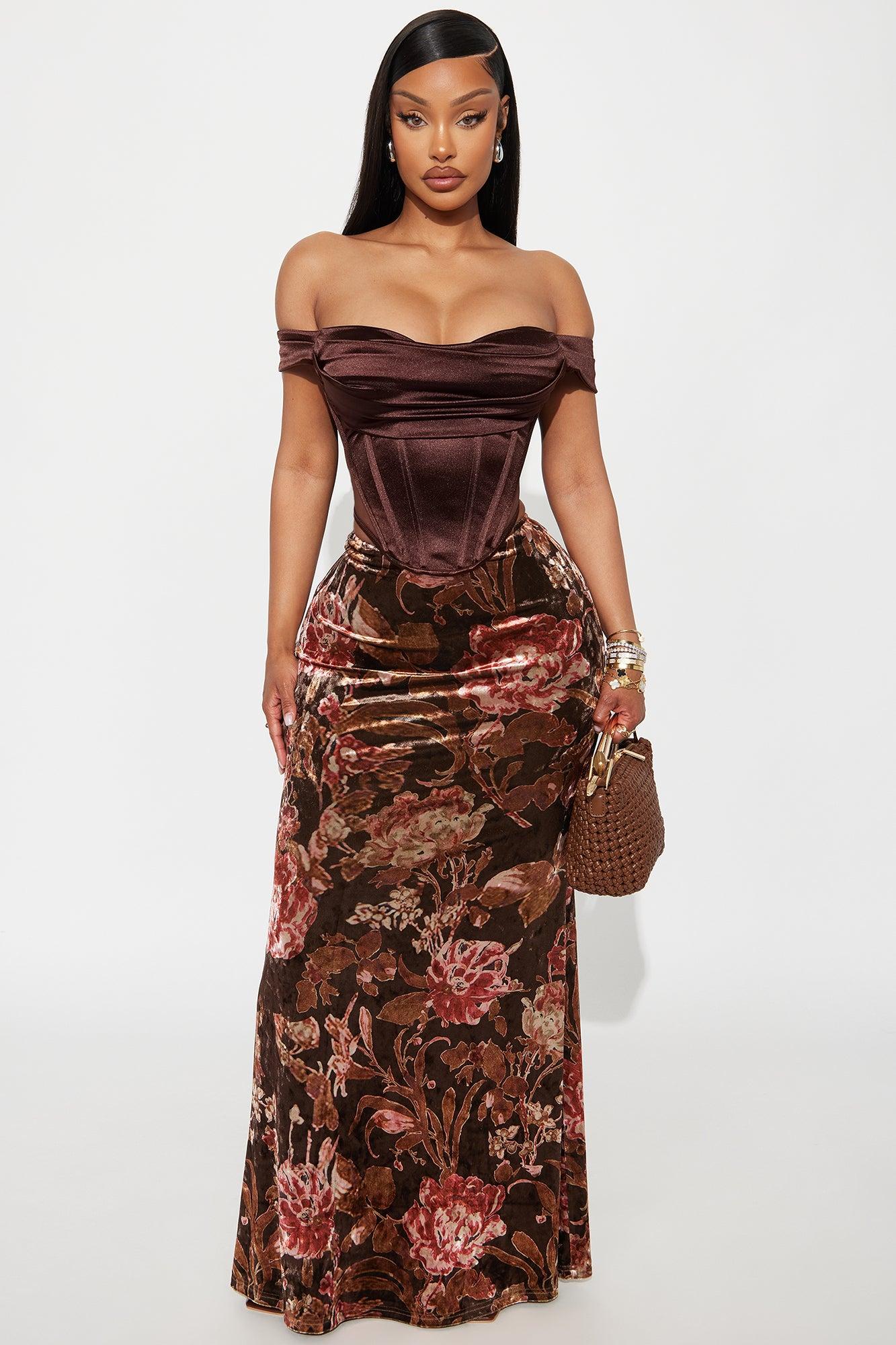 Fair Maiden Off Shoulder Corset Top - Chocolate Female Product Image