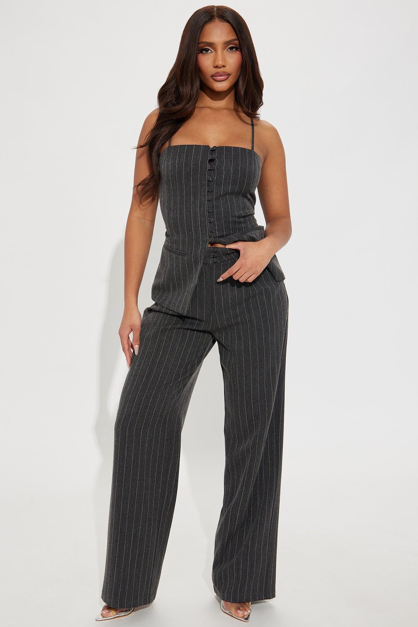 Office Meeting Pinstripe Vest Top - Grey Product Image