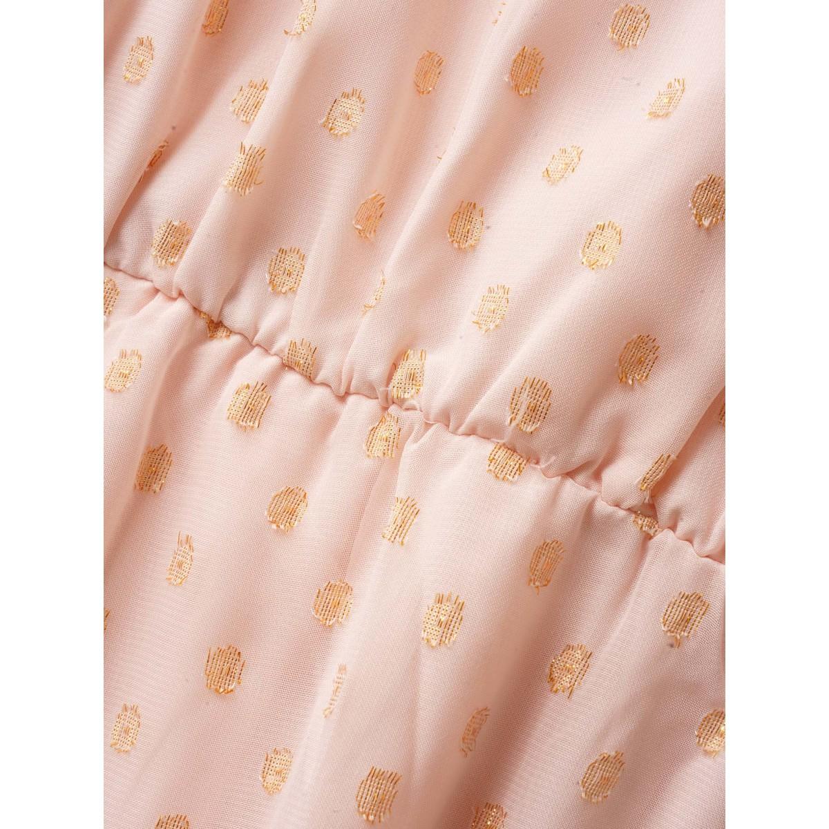 Plus Size Polka Dot Ruffles Belted Sleeveless Dress MistyRose Women Formal Belted V-neck Sleeveless Curvy BloomChic 30/6X Product Image