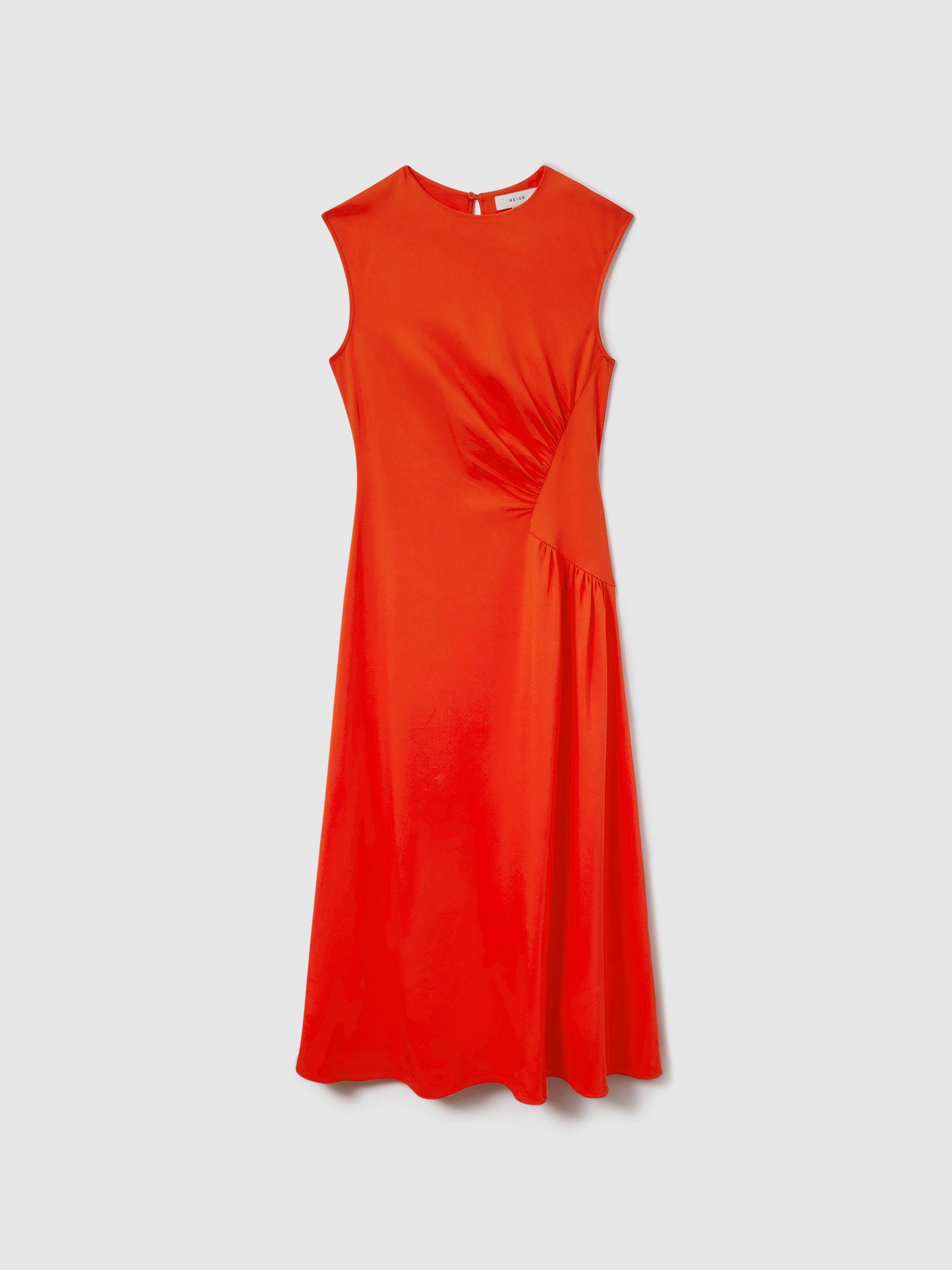 Ruched Midi Dress in Orange Product Image