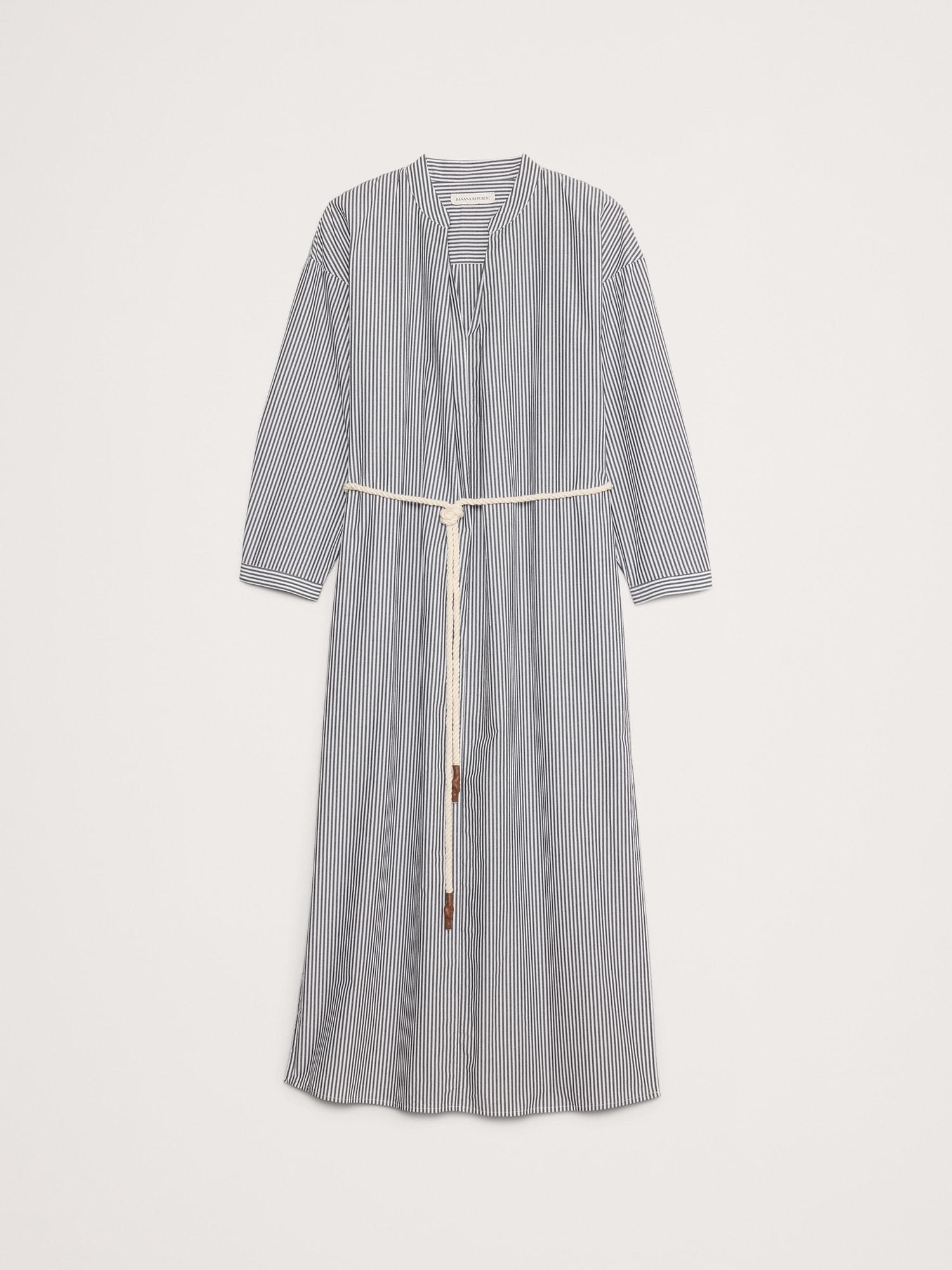 Cotton Poplin Split-Neck Shirt Dress Product Image