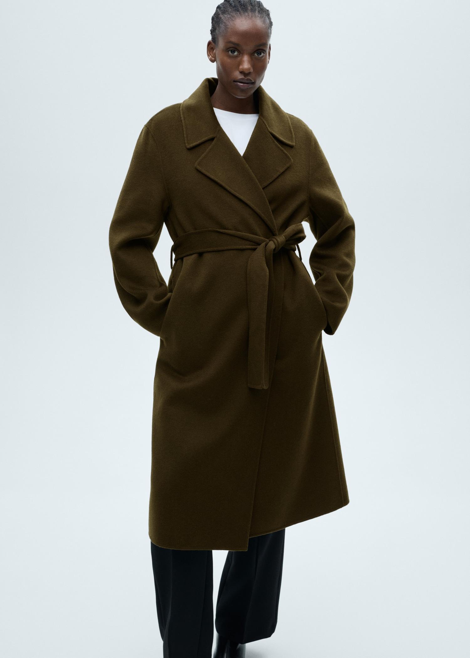 Handmade long coat with belt - Women | MANGO USA Product Image