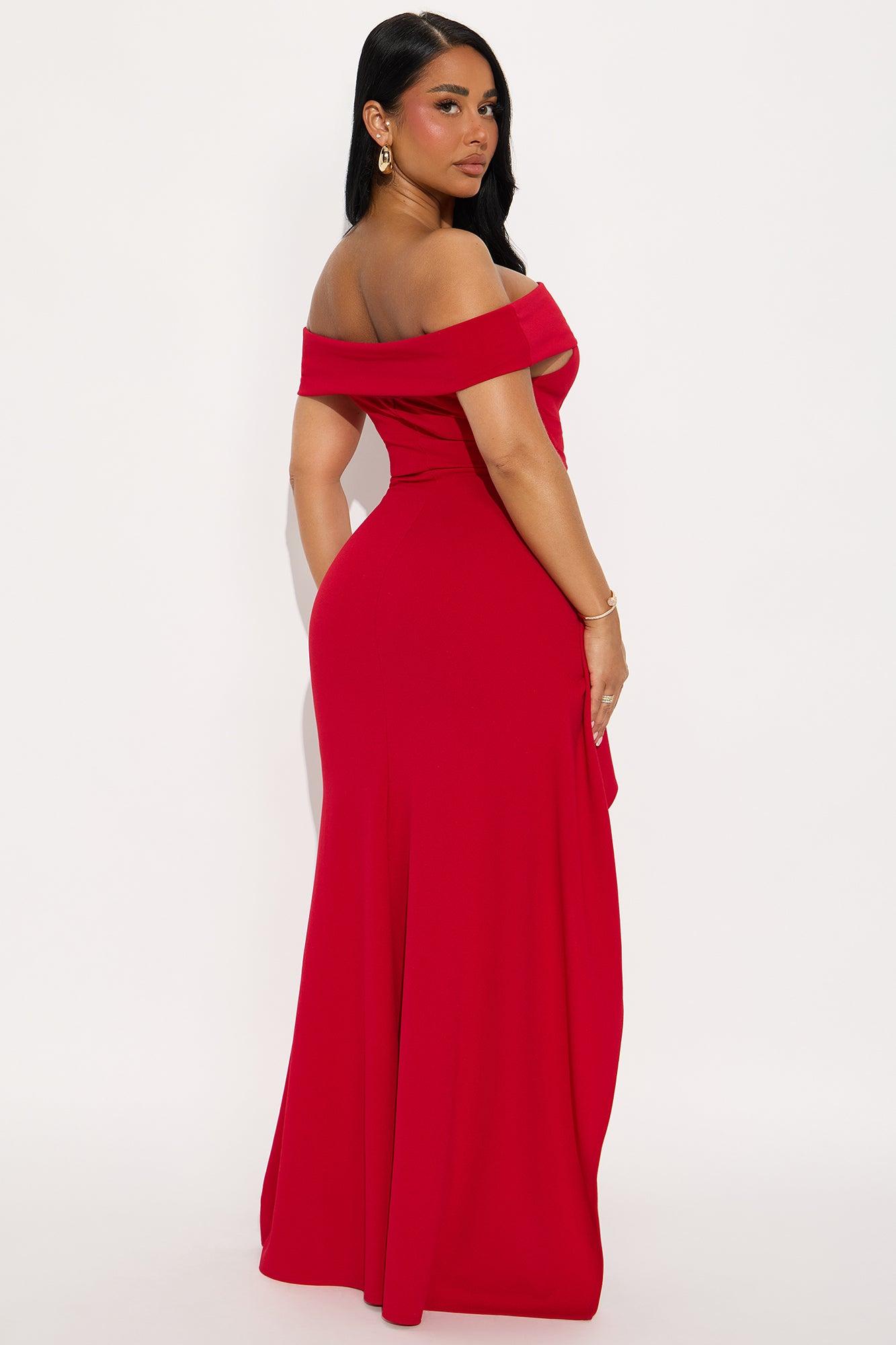 Shantal Off Shoulder Crepe Maxi Dress - Red Product Image