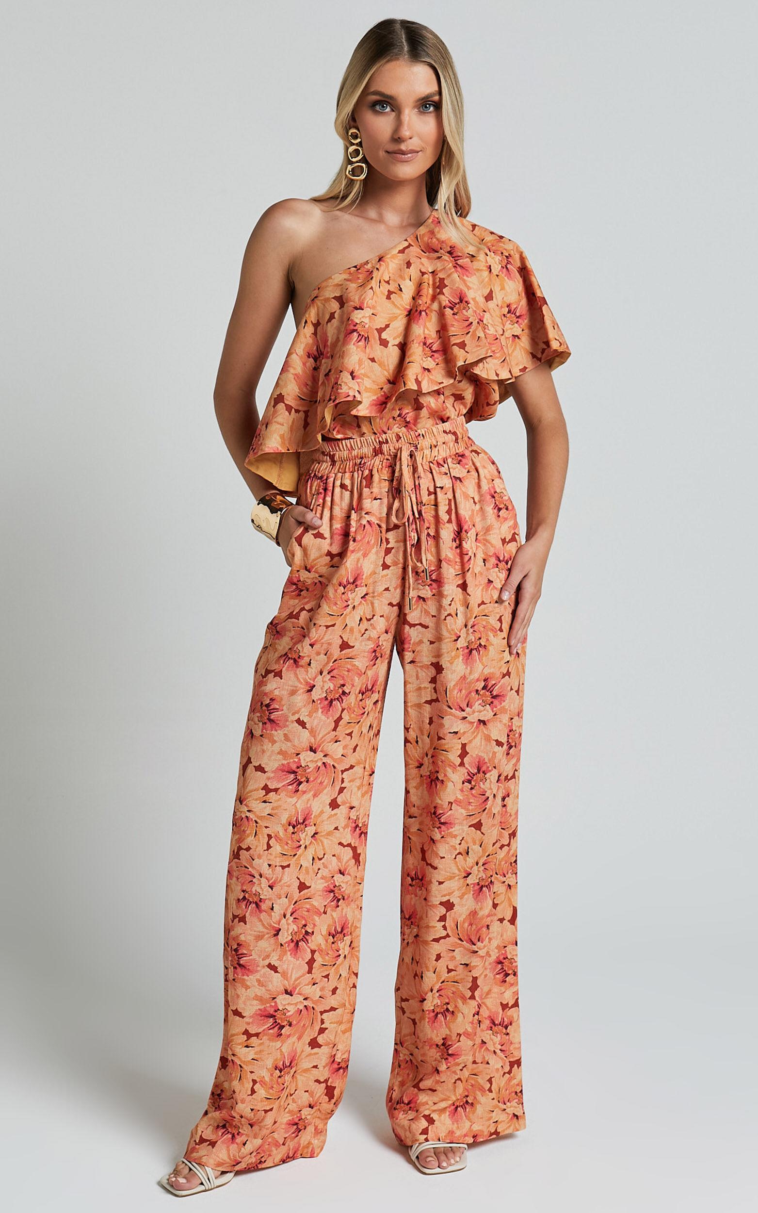 Amalie The Label - Aiko Linen Look Blend One Shoulder Frill Top in Valencia Print Product Image