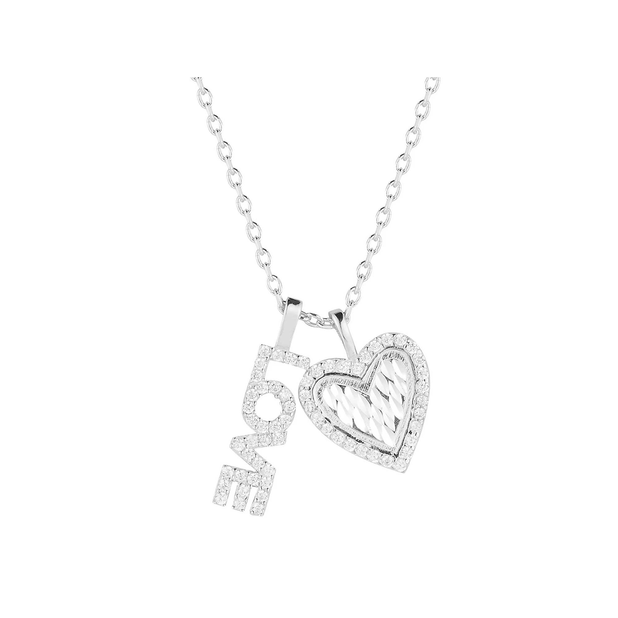 Sunkissed Sterling Cubic Zirconia "Love" & Heart Pendant Necklace, Women's, Size: 18", Silver Tone Product Image