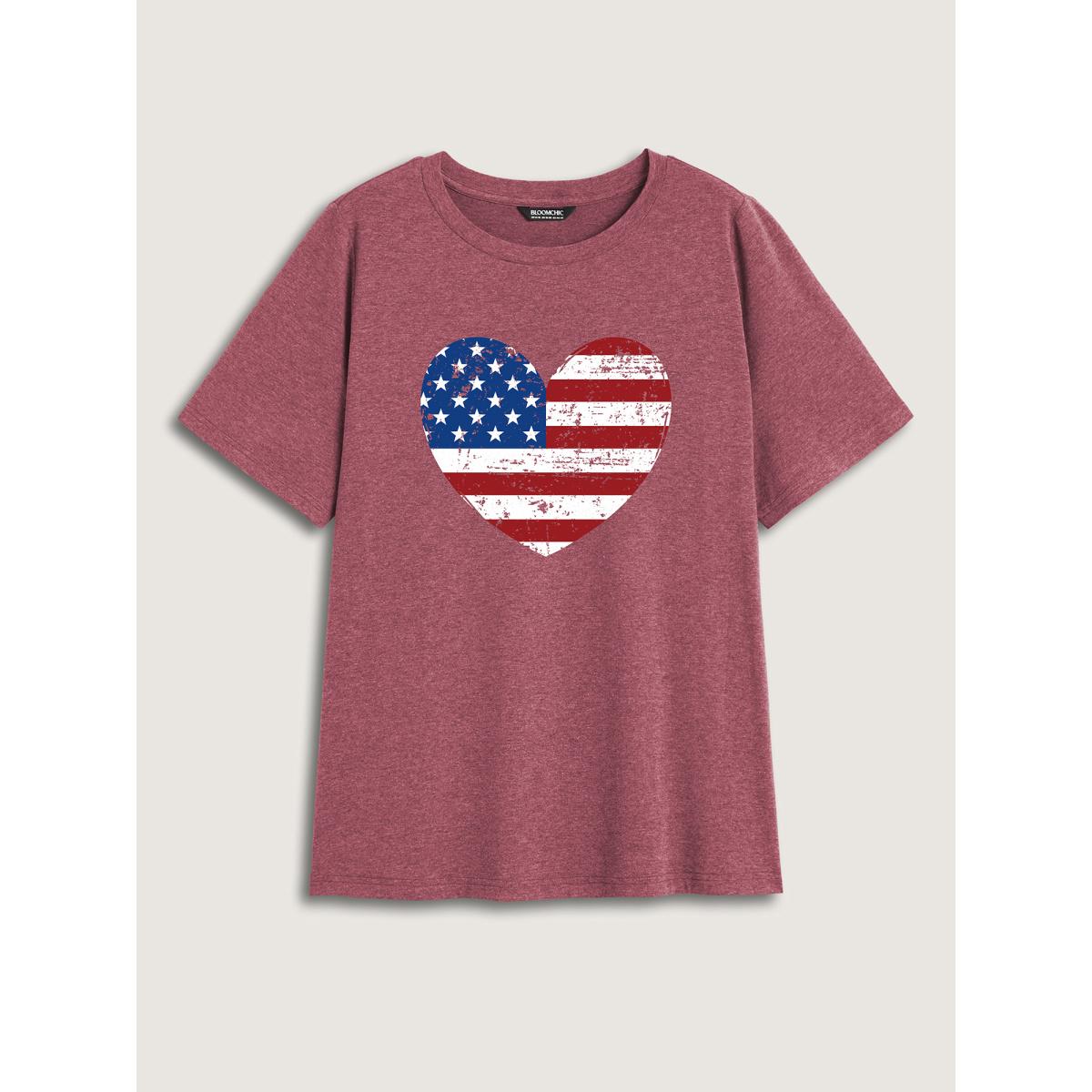 Plus Size Blue and Red Heart Crew Neck T-Shirt Plum Women Non Country Round Neck Everyday-Casual T-shirts BloomChic 10/M Product Image